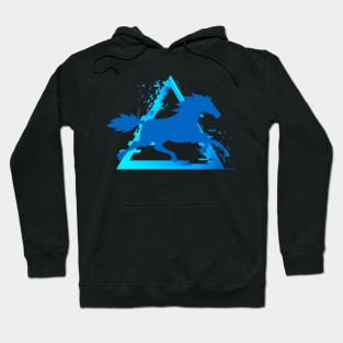 Horse Trotting with a Pixelated Triangular Explosion: Modern Design (blue) Hoodie